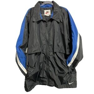 Nike Vintage 90’s Swoosh Black/White/Blue Trench Windbreaker Jacket - Men's XXL